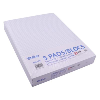 APP Quad Ruled Writing Pads, 4-1", 96 Sheets, 8.5"x11", 5 Pack