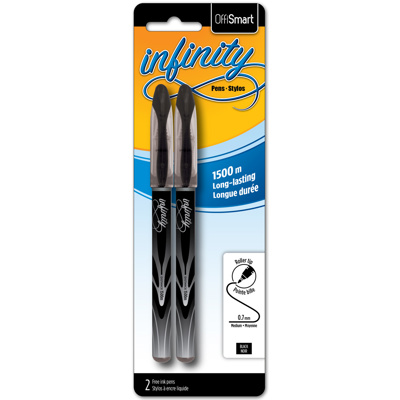 OFFISMART Infinity Liquid Ink Pen, 0.7mm, x2 Black