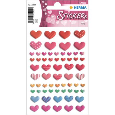 HERMA MAGIC Stickers Happy Colourful Hearts, Puffy