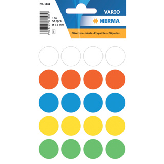 HERMA VARIO Colour-Coding Round Labels, Ø 19 mm Dots, Assorted