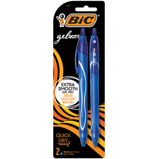 BIC Gelocity Quick Dry Gel Pen, 0.7mm, x2 Blue