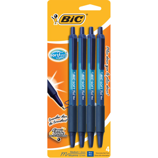 BIC Soft-Feel Ball Pen, 1.0 mm, x4 Blue