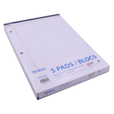 APP Perforated Ruled Writing Pads w/3-Holes, 50 Sheets, 8.5"x11", 5 Pack