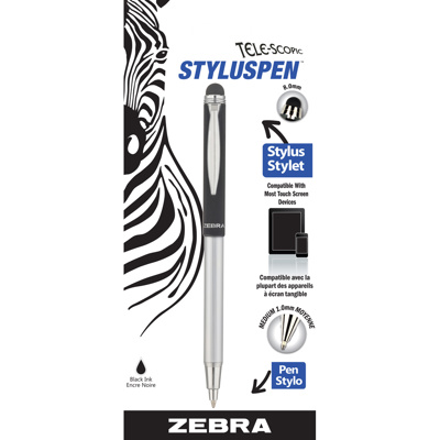 ZEBRA Telescopic Stylus Pen, 1.0mm, Black