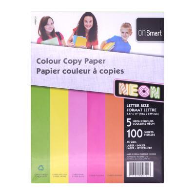 OFFISMART Neon Multipurpose Paper, Letter Size, 5 Colours, 100 Pack