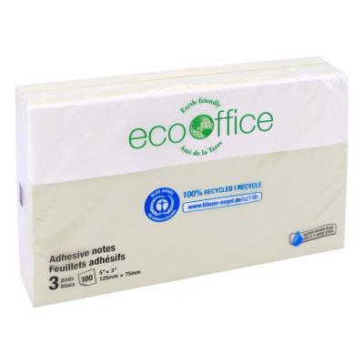 ECOOFFICE Yellow Adhesive Notes, 3"x5", 3 Pack, 100% Recycled