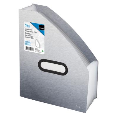 OFFISMART 13-Pocket Expanding Desk File, Metallic Silver