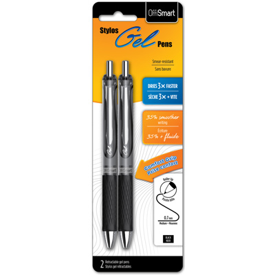 OFFISMART Soft-Grip Gel Pen, 0.7mm, x2 Black