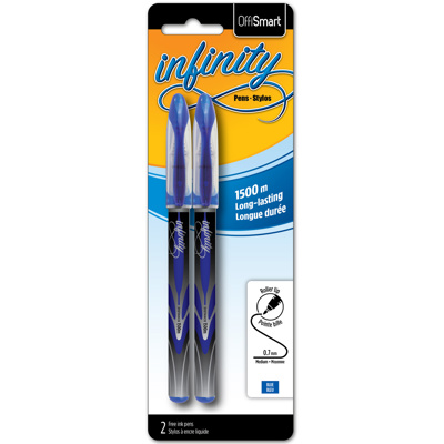 OFFISMART Infinity Liquid Ink Pen, 0.7mm, x2 Blue