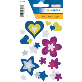 HERMA Stickers MAGIC coeurs, étoiles+fleurs, scintillant