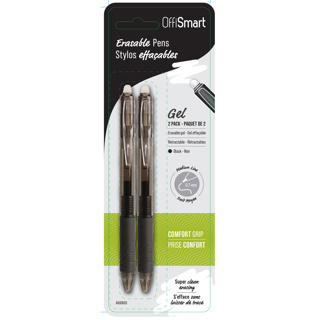OFFISMART Retractable Erasable Gel Pen, 0.7mm, x2 Black