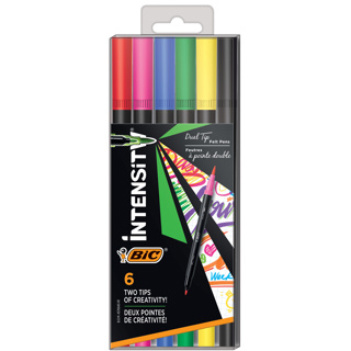 BIC Crayon fineliner Intensity Dual Tip, x6 assortie