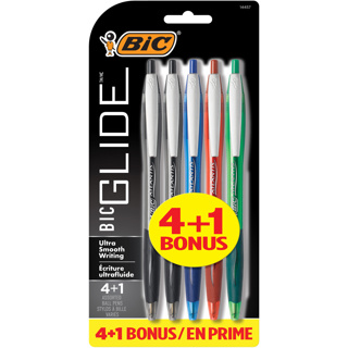BIC Glide Ball Pen, 1.0 mm, BONUS 4+1 Assorted