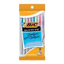 BIC Round Stic Grip Ball Pen, 1mm, x8 Assorted