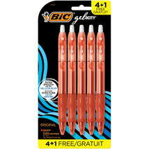 BIC Gelocity Gel Pen, 0.7mm, BONUS 4+1 Red