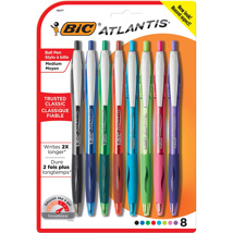 BIC Atlantis Ball Pen, 1.0 mm,  x8 Assorted